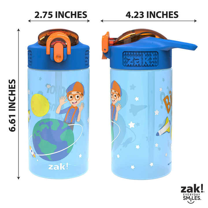 Zak Designs Blippi Kids Water Bottle with Spout Cover and Built-In Carrying Loop, Made of Durable Plastic, Leak-Proof Design for Travel (16 oz, Pack of 2) 2 Count (Pack of 1) Blippi 2pk