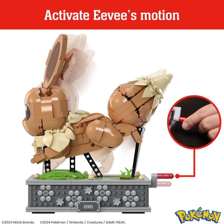 Mega Pokémon Action Figure Building Set, Motion Eevee with 1366 Pieces, Turn Crank for Running Movement, Build & Display Toy for Collectors