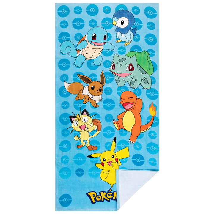 Franco Kids Super Soft Cotton Beach Towel, 58 in x 28 in, Pokemon Blue