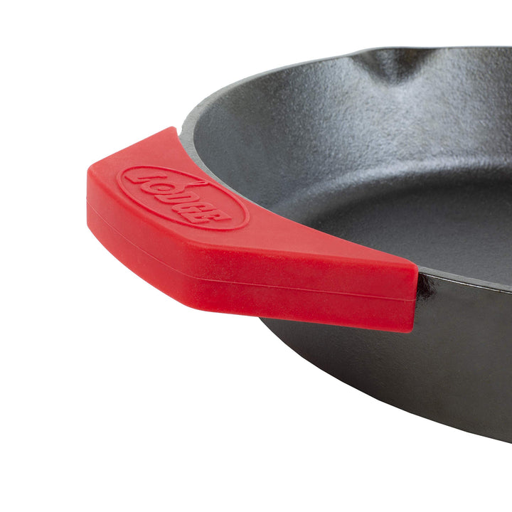 Lodge L10SKL Cast Iron Pan, 12", Black & ASAHH41 Silicone Assist Handle Holder, Red 12 Inch Handle Pan + Holder, Red