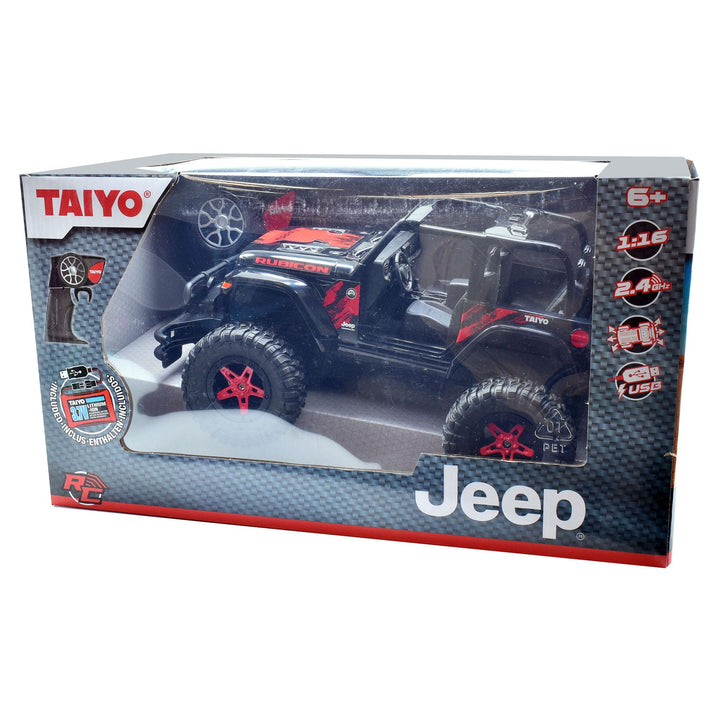 Jeep Wrangler Rubicon 2 Door 1:16 Scale R/C - Black - Taiyo, 2.4GHz, Remote Control Vehicle, Authentic Design, Battery Powered Hobby Car Jeep Wrangler Rubicon