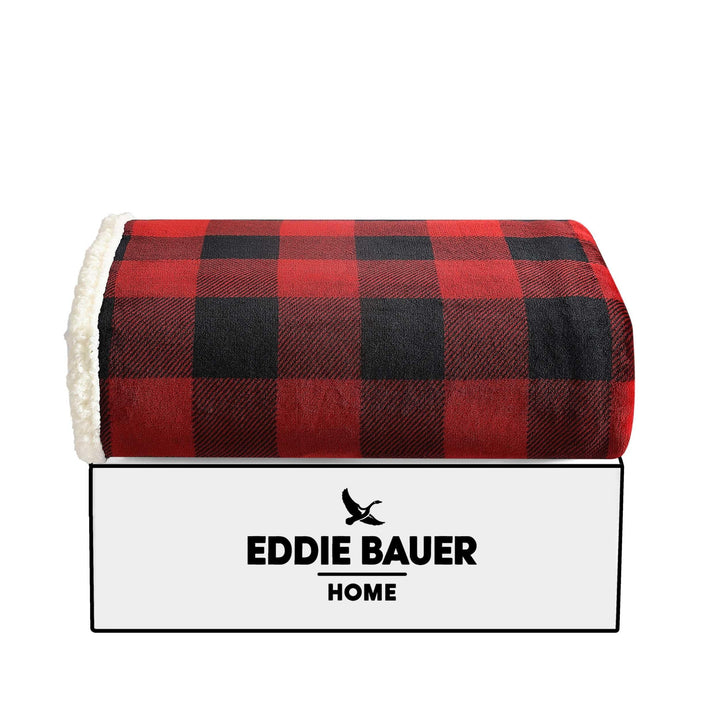 Eddie Bauer - Throw Blanket, Super Soft Reversible Sherpa Flannel Bedding, Ideal Christmas & White Elephant Gifts, Cozy Plaid Throw Blankets for Couch (Cabin Plaid Grey, Throw) Grey/Black