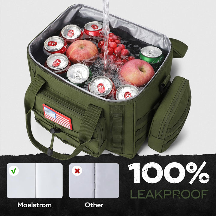 Maelstrom Large Tactical Lunch Box for Men,Insulated Lunch Bag, Leakproof Soft Cooler Bags with Detachable MOLLE Bag,Durable Lunch Tote for Adult Women Work,Picnic,30 Cans/20 L, Army Green 20L