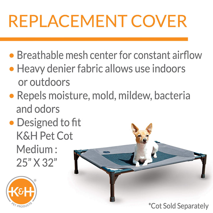 K&H Pet Products Original Pet Cot Replacement Cover (Cot Sold Separately) - Gray/Black Mesh, Medium 25 X 32 Inches