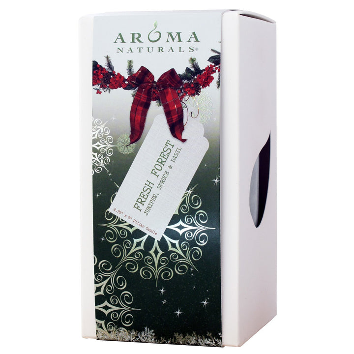 Aroma Naturals Holiday Juniper, Spruce and Basil Essential Oil Pillar Candle, Fresh Forest, 3 inch x 3.5 inch Juniper, Spruce & Basil 3" x 3.5" Pillar