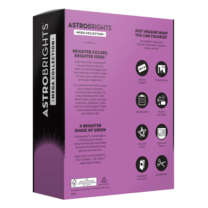 Astrobrights Mega Collection Colored Paper, 8 ½ x 11, 24 lb/89 gsm, Bright Purple, 625 Ct. (91675) "Exclusive" - More Sheets!