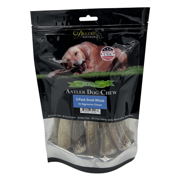 Elk Antler Chews for Dogs | Naturally Shed USA Collected Elk Antlers | All Natural A-Grade Premium Elk Antler Dog Chews | Product of USA, 5-Pack Small Whole 5 Count (Pack of 1)