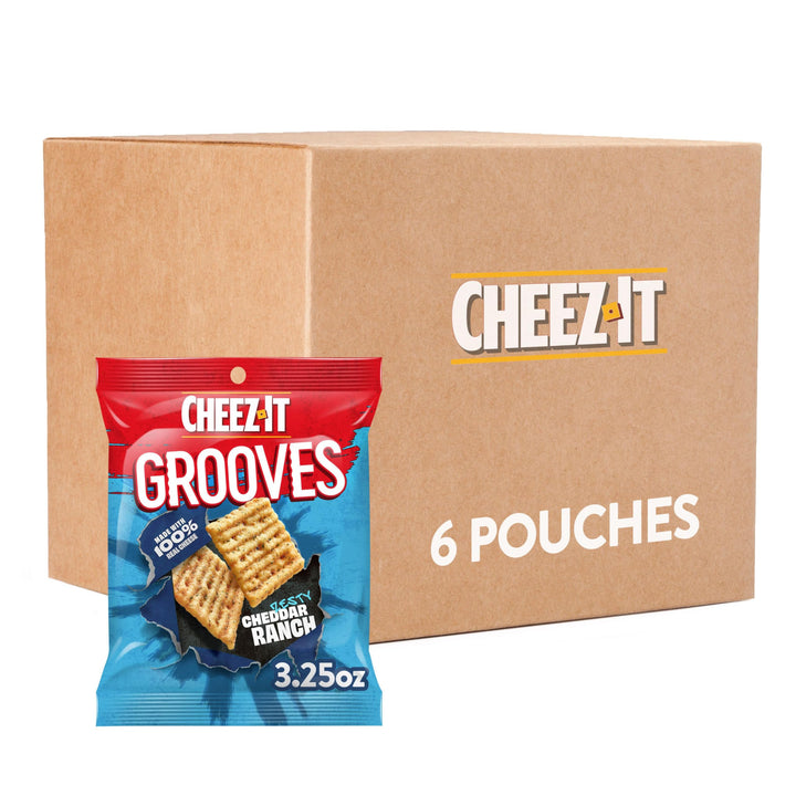 Cheez-It Grooves Crunchy Cheese Crackers, Snack Crackers, Lunch Snacks, Family Size, Sharp White Cheddar, 17oz Box (1 Box) 1.06 Pound (Pack of 1)