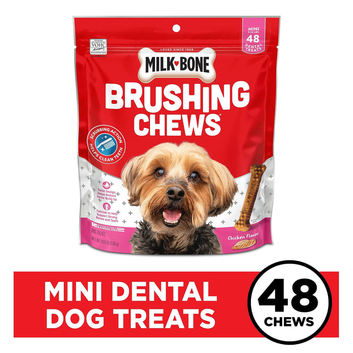 Milk-Bone Original Brushing Chews 48 Mini Daily Dental Dog Treats Chicken (Mini) 18.9 Ounce (Pack of 1)