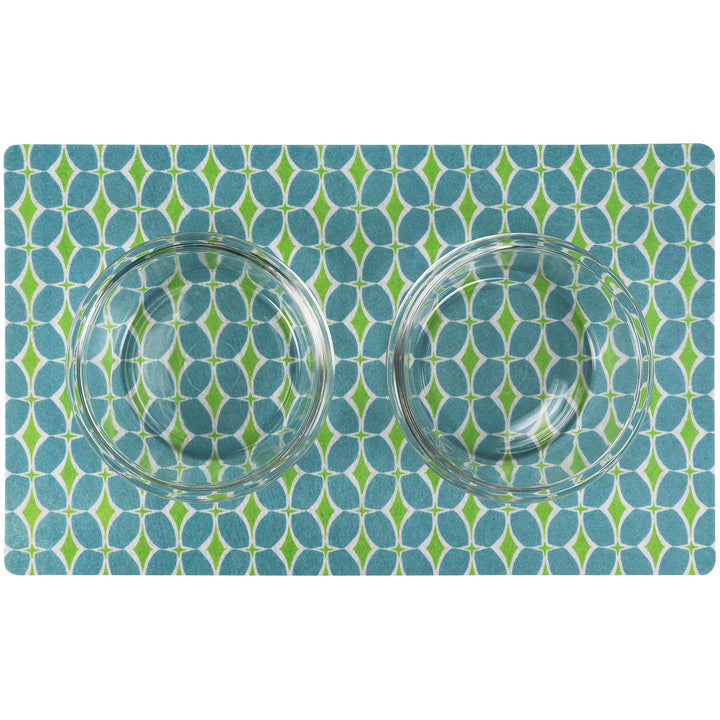 Drymate Pet Bowl Placemat, Dog & Cat Food Feeding Mat - Absorbent Fabric, Waterproof Backing, Slip-Resistant - Machine Washable/Durable (USA Made) (12” x 20”) (Structure Blue & Green) Small (12" x 20") Structure Blue & Green
