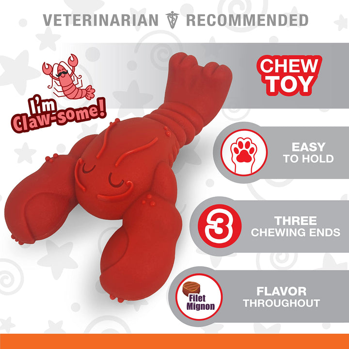 NYLABONE Lobster Dog Toy Power Chew  Cute Dog Toys for Aggressive Chewers  with a Funny Twist! Filet Mignon Flavor, X-Large/Souper