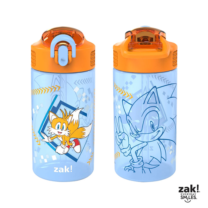 Zak Designs Sonic Kids' 2-Pack Leak-Proof Water Bottles With Straw, Handle and Pop-Up Spout Cover 2 Count (Pack of 1) Sonic the Hedgehog