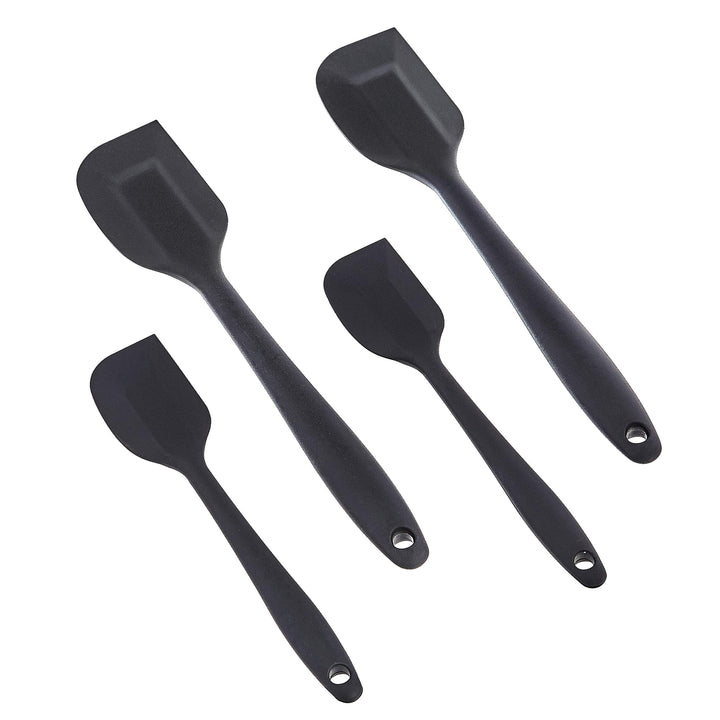 Basics Non-Stick Heat Resistant Rectangular Silicone Spatula Set, 2 Small & 2 Large Spatulas, Black, Pack of 4 (Previously Commercial brand)