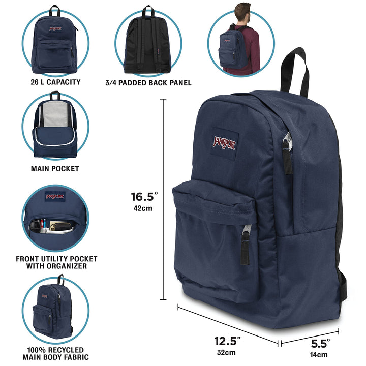 JanSport SuperBreak One Backpacks - Durable, Lightweight Bag with 1 Main Compartment, Front Utility Pocket with Built-in Organizer - Premium Backpack - Deep Juniper One Size