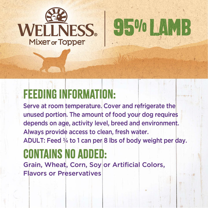 Wellness 95% Lamb Natural Wet Grain Free Canned Dog Food, 13.2-Ounce Can (Pack of 12)