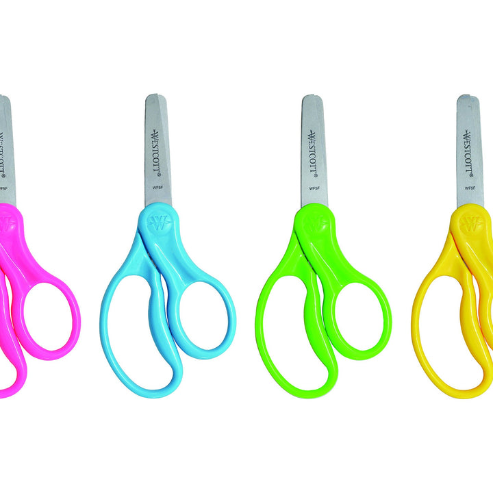 Westcott 13140 Right- and Left-Handed Scissors, Kids' Scissors, Ages 4-8, 5-Inch Blunt Tip, Assorted, 12 Pack