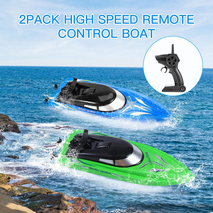 2-Pack RC Boats for Pools and Lakes - High-Speed 10km/H, 2.4GHz Remote Control Boats for Kids and Adults, 4 Rechargeable Batteries Included