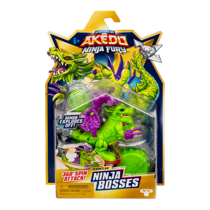 Legends of Akedo Ninja Bosses, Venom Claw, 3" Tall Battling Action Figure with 360˚ Tail Whip and Claw Attack Spin Action, Double Defense Armor That Pops Off When Struck, 4 Ninja Bosses to Collect