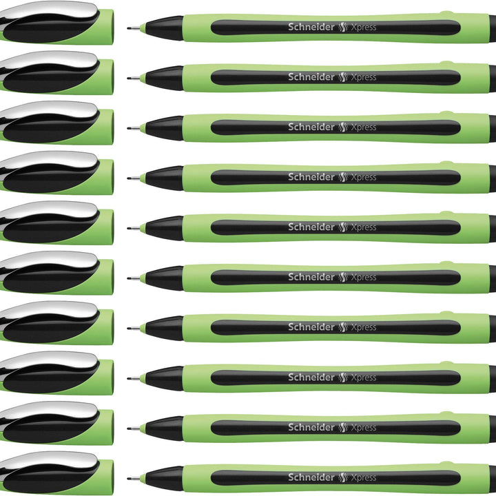 Xpress Premium Fineliner, 0.8 mm Porous Point, Light Green Barrel, Black Ink, Box of 10 Pens (190001)