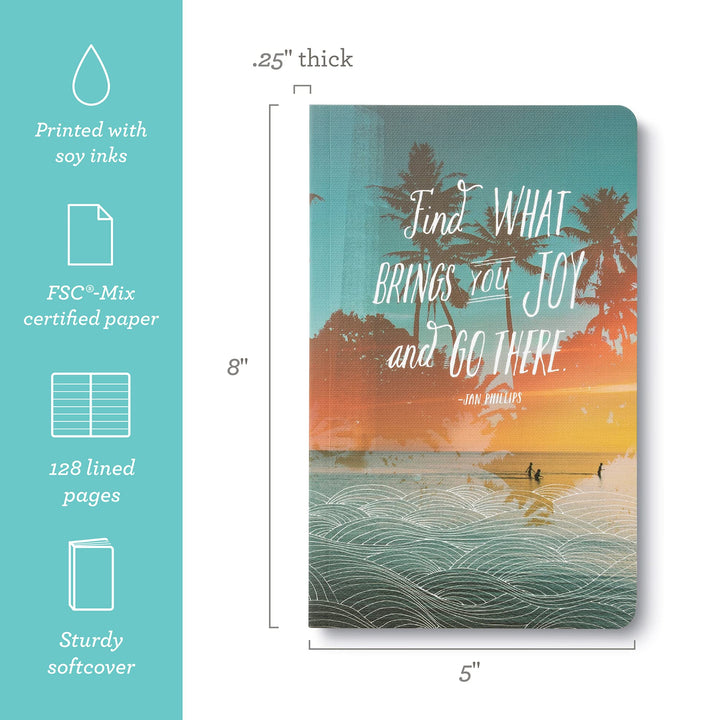 Write Now Journal by Compendium: "Find what brings you joy and go there." — Softcover with periodic typeset quotations, 128 lined pages Find what brings you joy and go there.