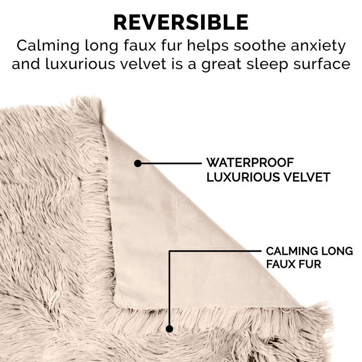 Furhaven Waterproof Throw Blanket for Dogs & Indoor Cats, Washable - Shaggy Plush Calming Long Faux Fur & Velvet Dog Blanket - Taupe, Large