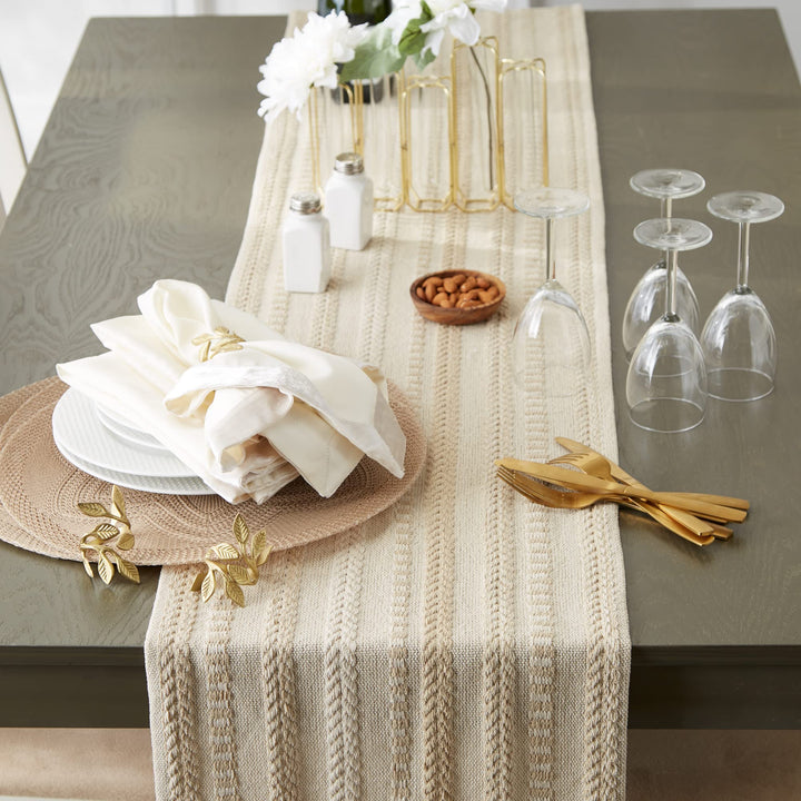 DII Farmhouse Braided Stripe Table Runner Collection, 15x72 (15x77, Fringe Included), Vintage Linen 15x72" (15x77", Fringe Included) Striped