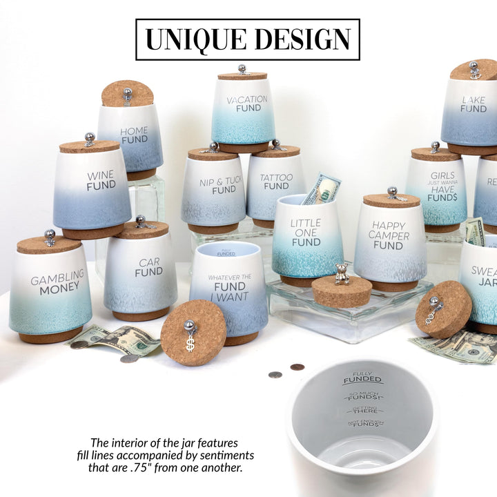 Pavilion - Gambling Money 6.5-inch Unique Ceramic Piggy Bank Savings Bank Money Jar with Cork Base and Cork Lid, Ombre Teal 78617