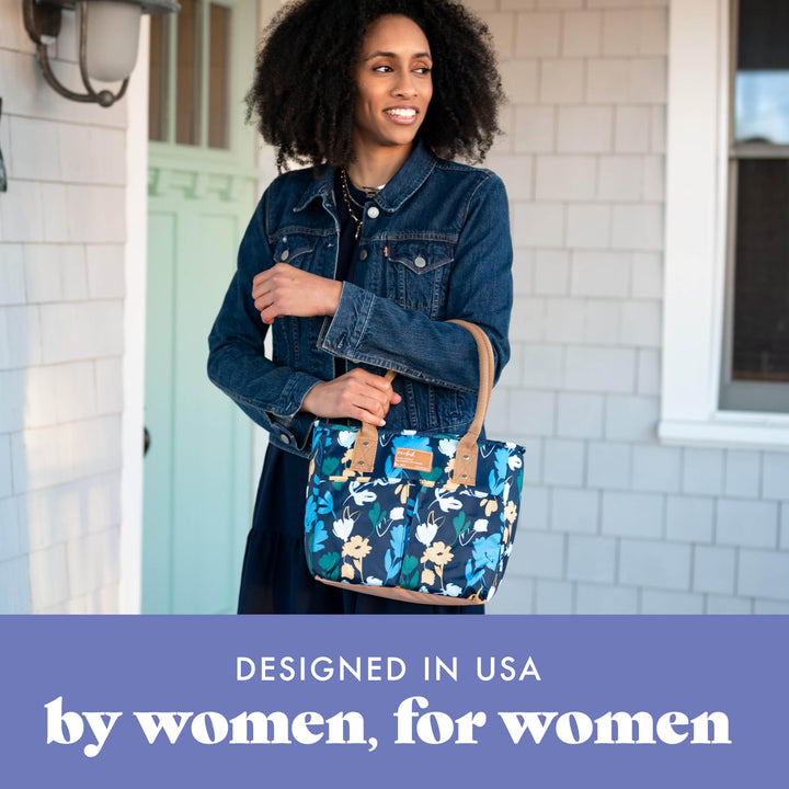 Fit & Fresh Lunch Bag For Women, Insulated Womens Lunch Bag For Work, Leakproof & Stain-Resistant Large Lunch Box For Women With Container, Zipper, Two Exterior Pockets Summerton Lunch Bag, Silo Navy Botantical Silo Navy