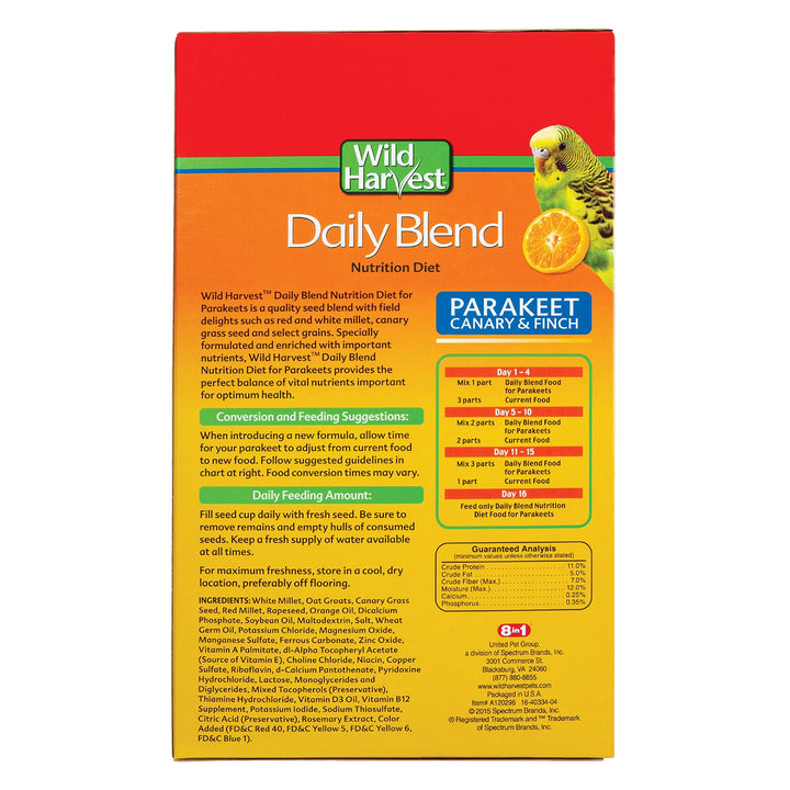 Wild Harvest Daily Blend for Parakeet, Canary, Finch & Small Birds 2lb 2 Pound (Pack of 1)