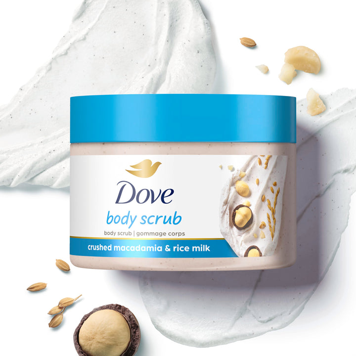 Dove Scrub Macadamia & Rice Milk Reveals Visibly Smoother Skin Body Scrub That Nourishes Skin 10.5 oz