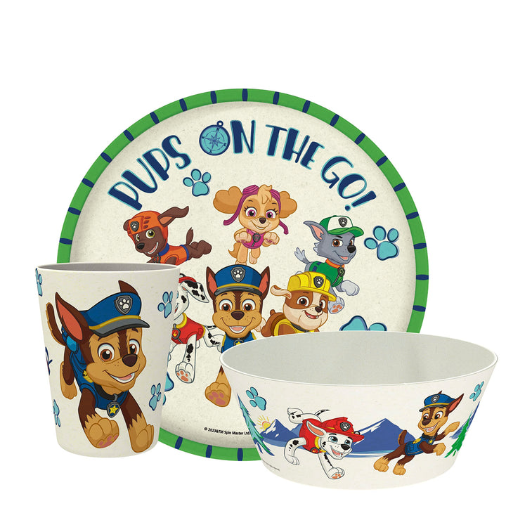 Zak Designs PAW Patrol Kids Dinnerware Set 3 Pieces, Durable and Sustainable Melamine Bamboo Plate, Bowl, and Tumbler are Perfect For Dinner Time With Family (Chase, Marshall, Skye & Friends) 8" Plate, 6" Bowl, 10oz Tumbler