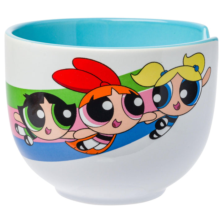 Silver Buffalo The Powerpuff Girls Rainbow Girl Power Featuring Blossom, Bubbles, and Buttercup Ceramic Ramen Noodle Rice Bowl with Chopsticks, Microwave Safe, 20 Ounces Power Puff Girls