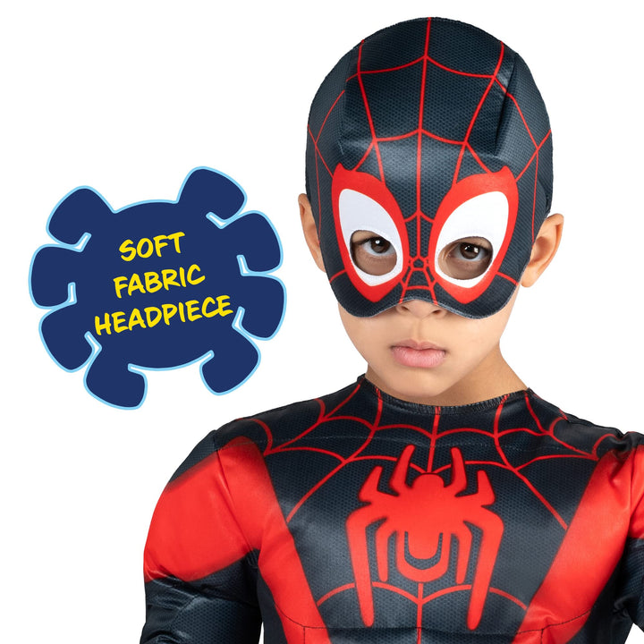 Marvel Spider-Man Official Toddler Halloween Costume - Premium Quality Hooded Jumpsuit and Fabric Headpiece (3T-4T) Miles Morales