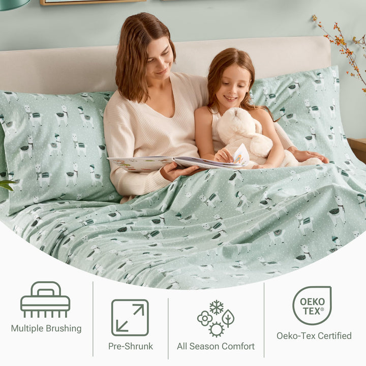 Sleep Philosophy True North Cozy Flannel Warm 100% Cotton Sheet - Novelty Print Animals Stars Cute Ultra Soft Cold Weather Bedding Set, Queen, Aqua Dots 4 Piece