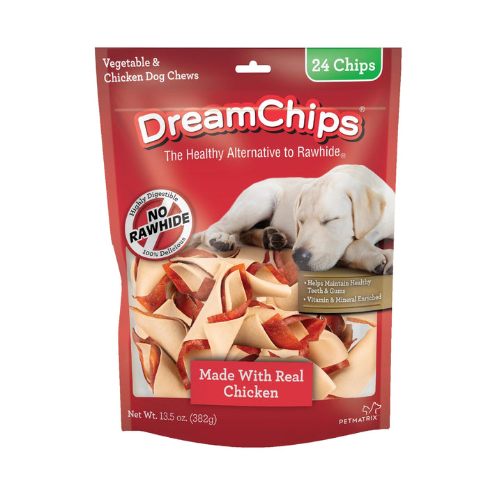 DreamBone DreamChips, Rawhide Free Dog Chews Made with Real Chicken and Vegetables, 24 Count 13.5 Ounce (Pack of 1)