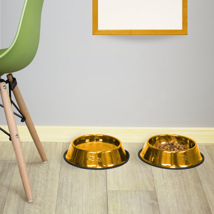 Platinum Pets Non-Tip Stainless Steel Dog Bowl, Large 24K Gold