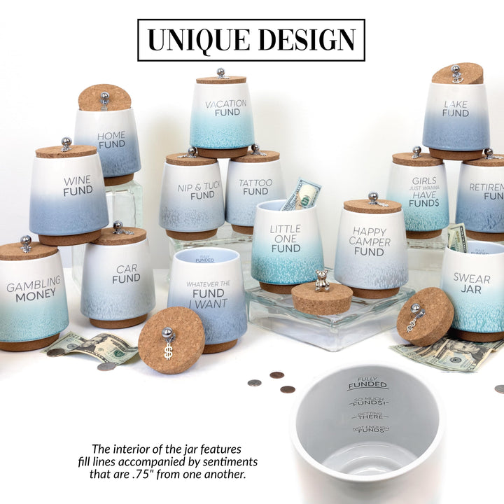 Pavilion - Car Fund 6.5-inch Unique Ceramic Piggy Bank Savings Bank Money Jar with Cork Base and Cork Lid, Ombre Gray 78607