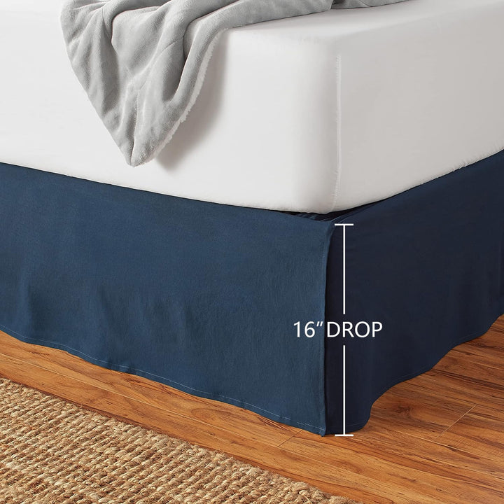 Basics Lightweight Pleated Bed Skirt, Queen, Navy Blue