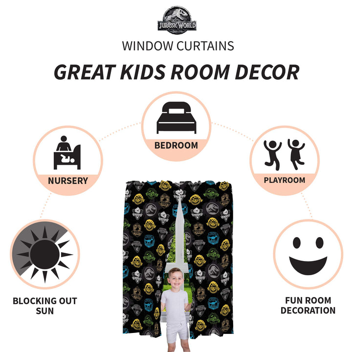 Franco Kids Room Window Curtains Drapes Set, 82 in x 63 in, Jurassic World 41"W x 63"L (Pack of 1)