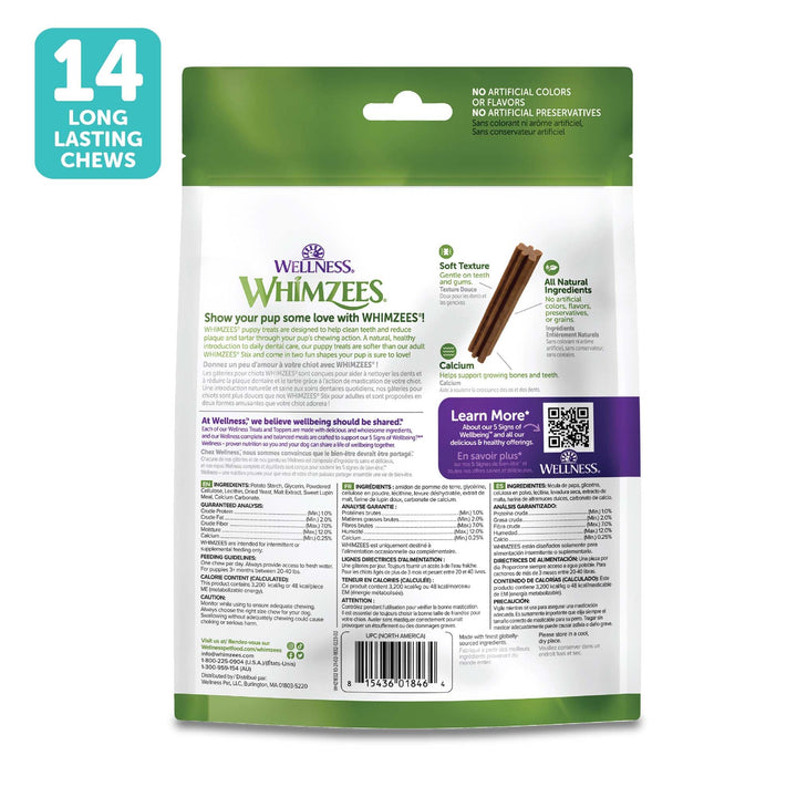 Whimzees by Wellness Dental Treats for Puppies, Natural, Grain Free, Helps to Clean Teeth, Freshen Breath, Reduce Tartar & Plaque, Longer Lasting Chew (M/L) Dental M/L 14 Count (Pack of 1)