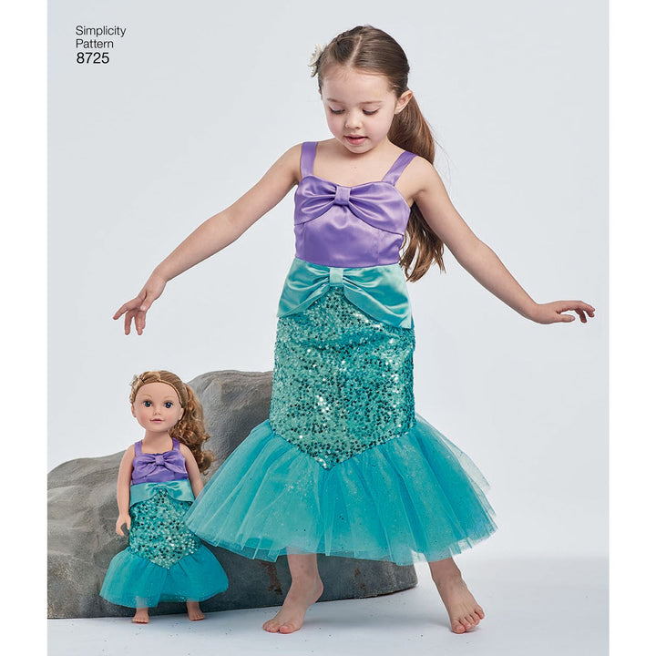 Simplicity 8725 Disney Princess Ariel Halloween Costume Sewing Pattern, for Girls and Dolls Sizes 3-8