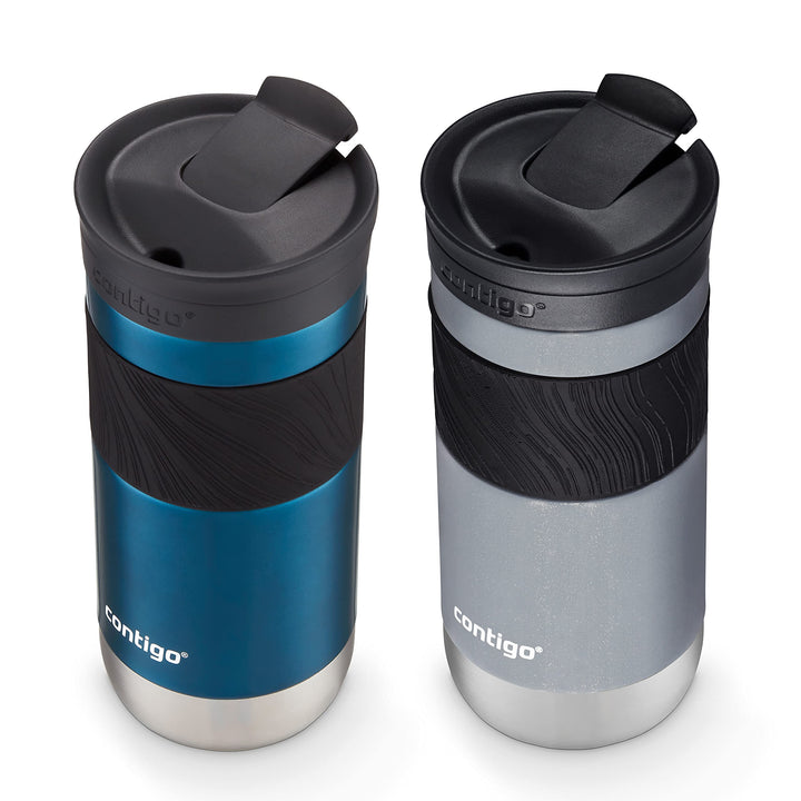 Contigo 16oz Vacuum-Insulated Stainless Steel Leak-Proof Travel Mug, 2-Pack - Keeps Drinks Hot/Cold for Hours Blueberry/Gold Morel 16oz 2 Pack