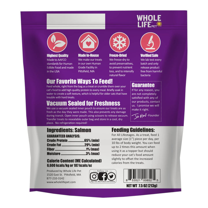 Whole Life Pet Just One Salmon - Cat Treat Or Topper - Human Grade, Freeze Dried, One Ingredient - Protein Rich, Grain Free, Made in The USA Salmon Fillet 7.5 Ounce (Pack of 1)