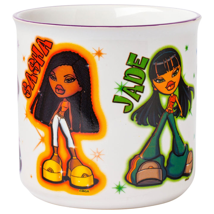 Silver Buffalo Bratz Airbrush Character Poses Glitter Ceramic Camper Mug, 20 Ounces