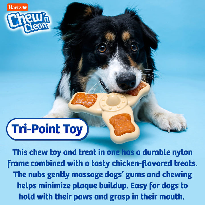 Hartz Chew ‘n Clean Chew Toy and Treat in One Chicken Flavored Tri-Point Dog Toy, Medium Medium (1 Count)