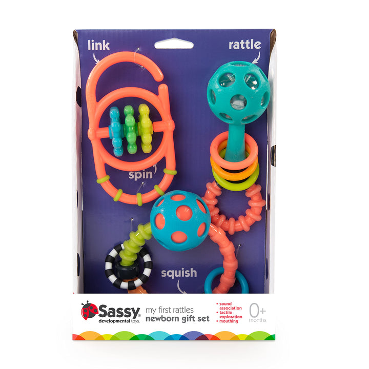 Sassy My First Rattles Newborn Gift Set with 3 Soft and Flexible Rattles, Ages 0+ Months