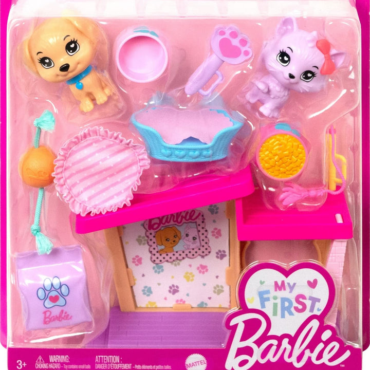 Barbie: My First Barbie Accessories, Story Starter Pet Care Pack with Dog House, Puppy & Cat, Toys for Little Kids, 13.5-inch Scale