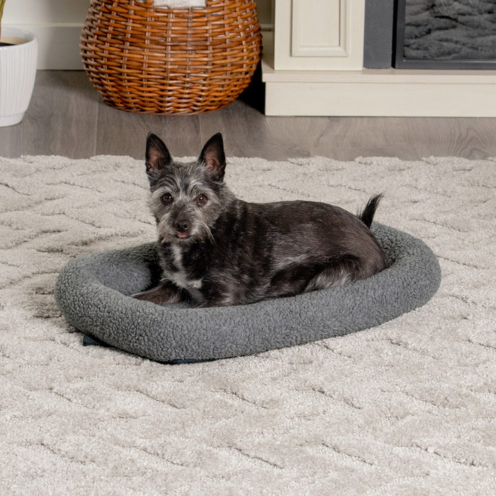 Furhaven Dog Bed for Extra Small Dogs & Indoor Cats, 100% Washable, Sized to Fit Crates - Sherpa Fleece Bolster Crate Pad - Gray, Extra Small