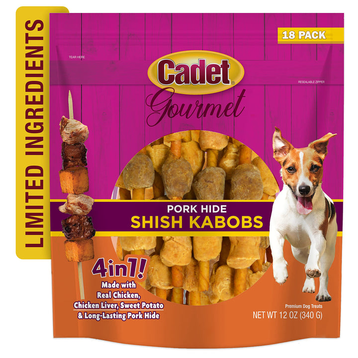 Cadet Gourmet Pork Hide Shish Kabob Dog Treats 5" (18 Count)