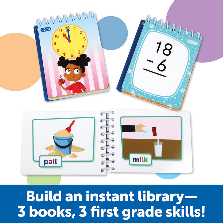 Learning Resources Skill Builders! First Grade Flipbook Library - 3 Pieces, Ages 6+, First Grade Learning Activities, Math and Spelling Activities for Kids, Montessori Activities, Back to School